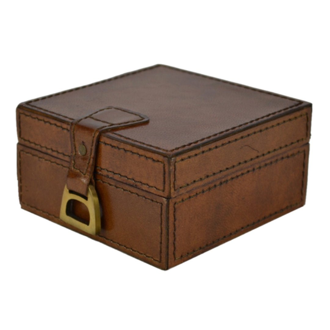 Small Leather Pin Box with Stirrup | Tan - Suzie Anderson Home