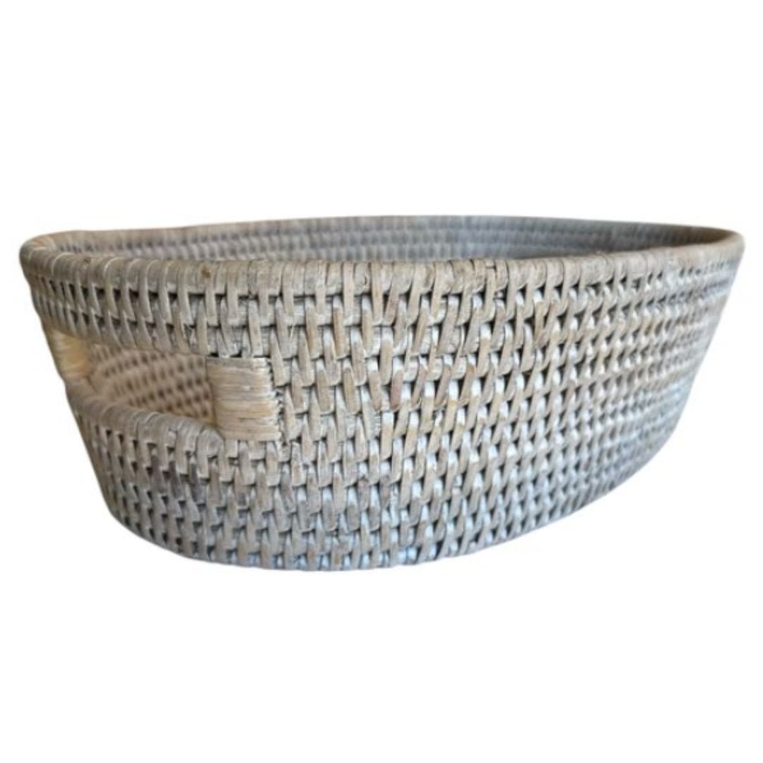 Small Oval Rattan Tray | White Wash - Suzie Anderson Home