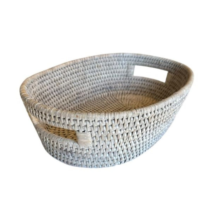 Small Oval Rattan Tray | White Wash - Suzie Anderson Home