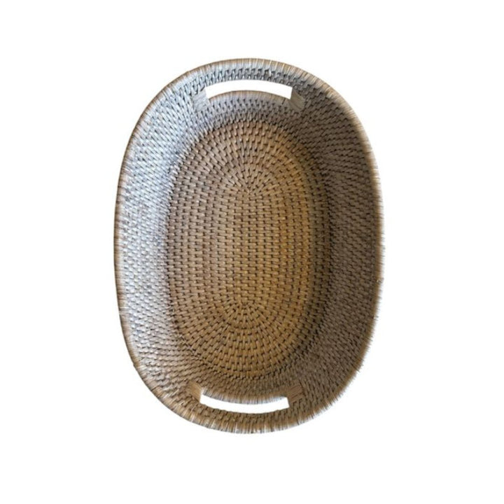 Small Oval Rattan Tray | White Wash - Suzie Anderson Home
