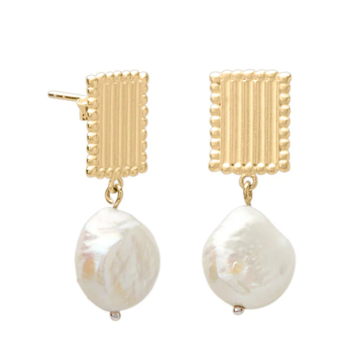 Aphrodite Goddess Small Pearl Earrings | 18K Gold Plate