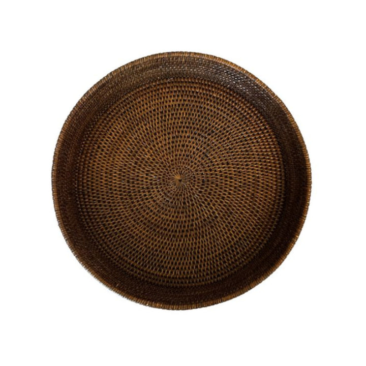 Large Round Rattan Tray | Antique Brown