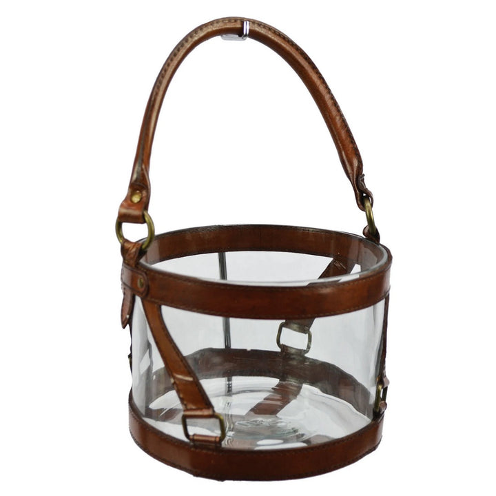 Hurricane Lantern | Glass & Tan Leather | Small