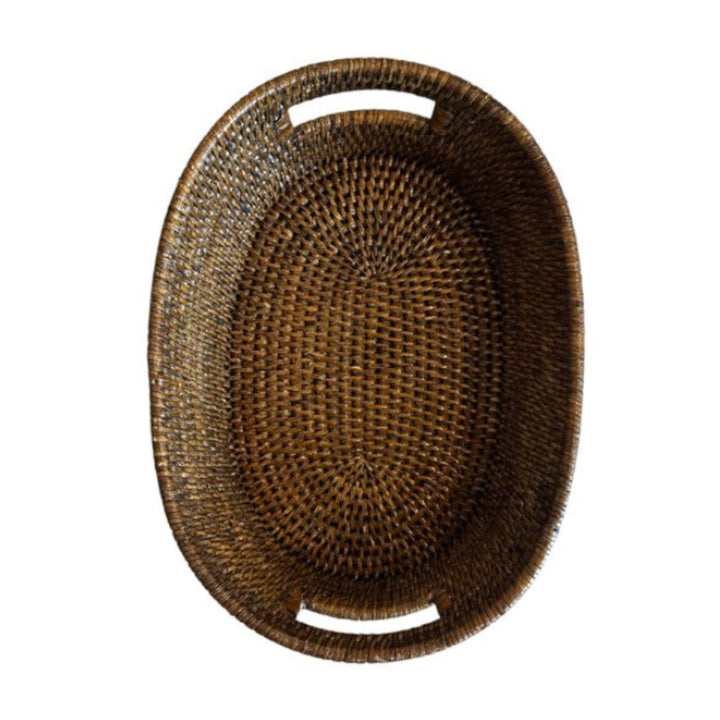 Small Oval Rattan Tray | Antique Brown