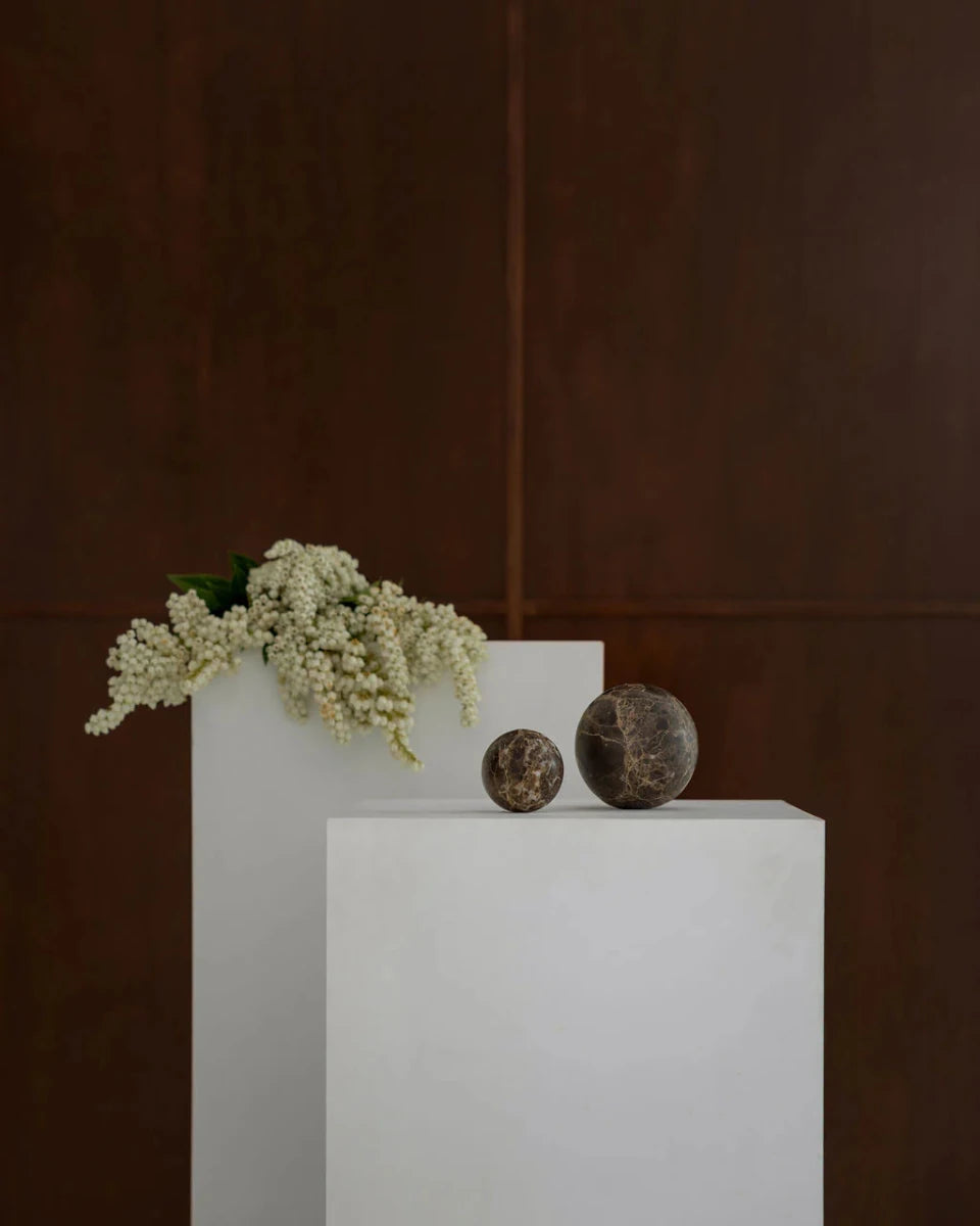Sphere Marble Table Sculpture | Small | Brown Emperador | 7cm D - Suzie Anderson Home