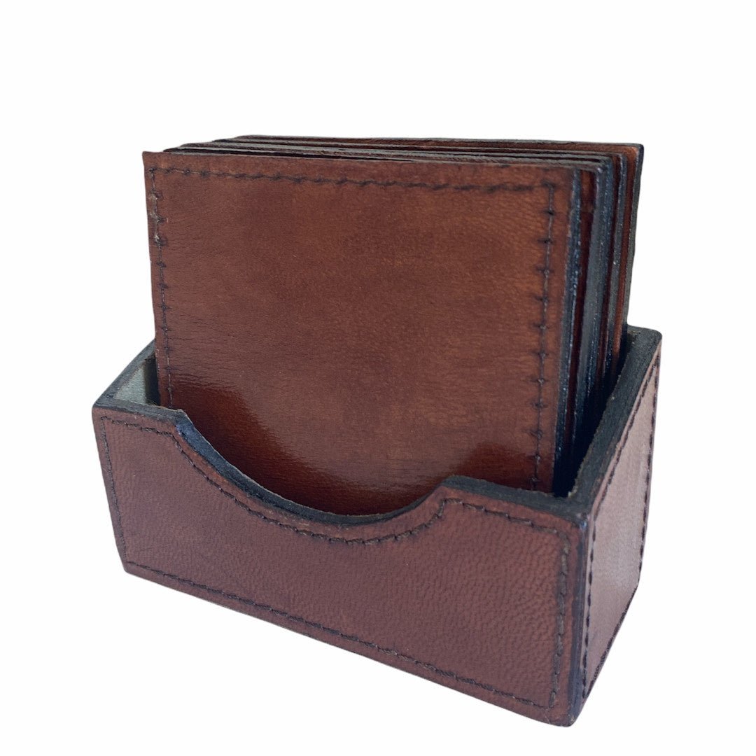 Square Leather Coasters | Tan - Suzie Anderson Home