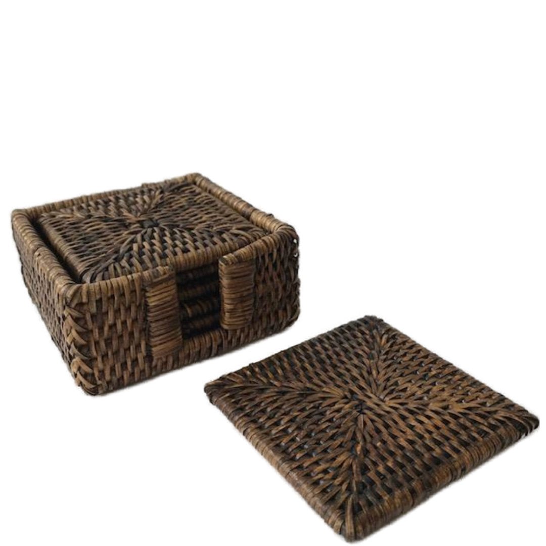 Square Rattan Coasters | Set of 6 | Antique Brown - Suzie Anderson Home