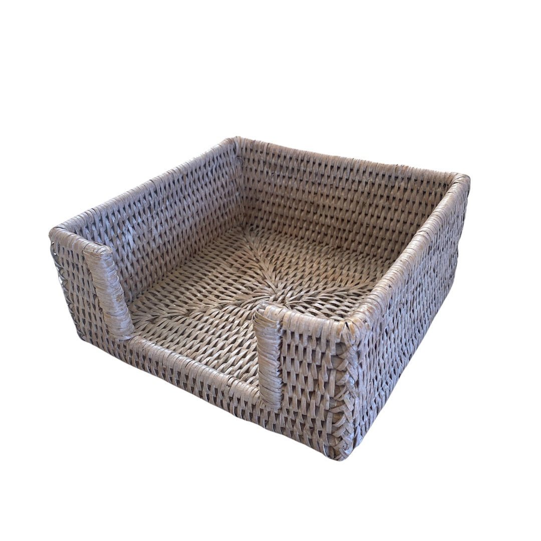Square Rattan Napkin Holder | White Wash - Suzie Anderson Home