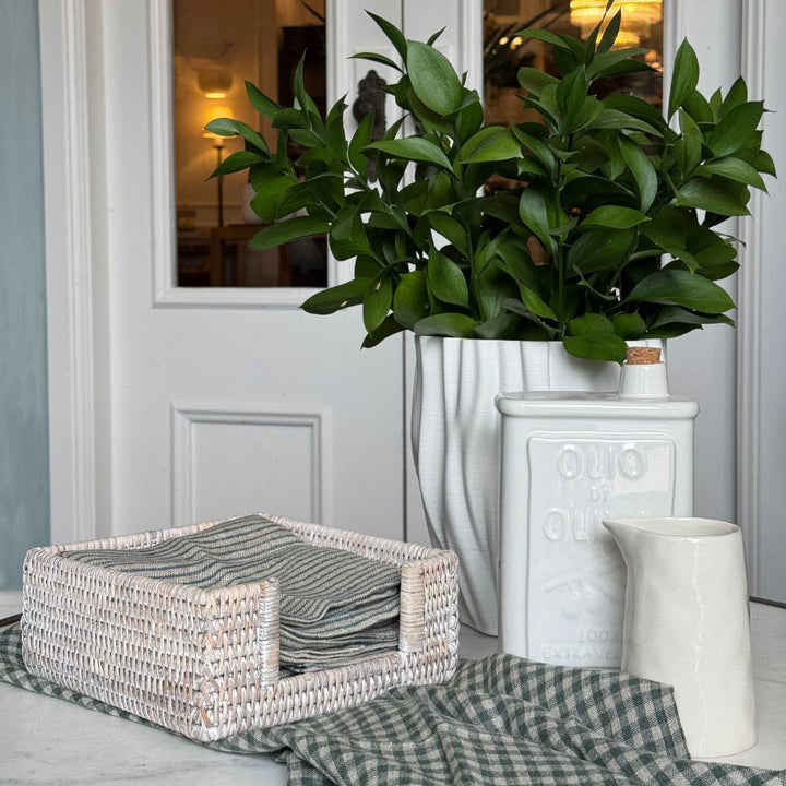 Square Rattan Napkin Holder | White Wash - Suzie Anderson Home
