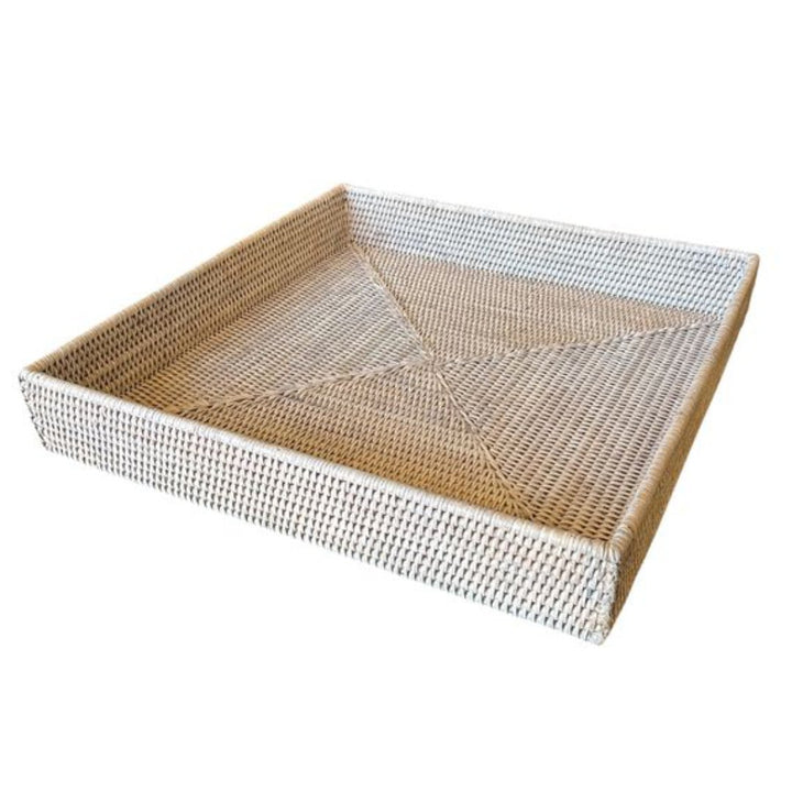 Square Rattan Tray | White Wash - Suzie Anderson Home