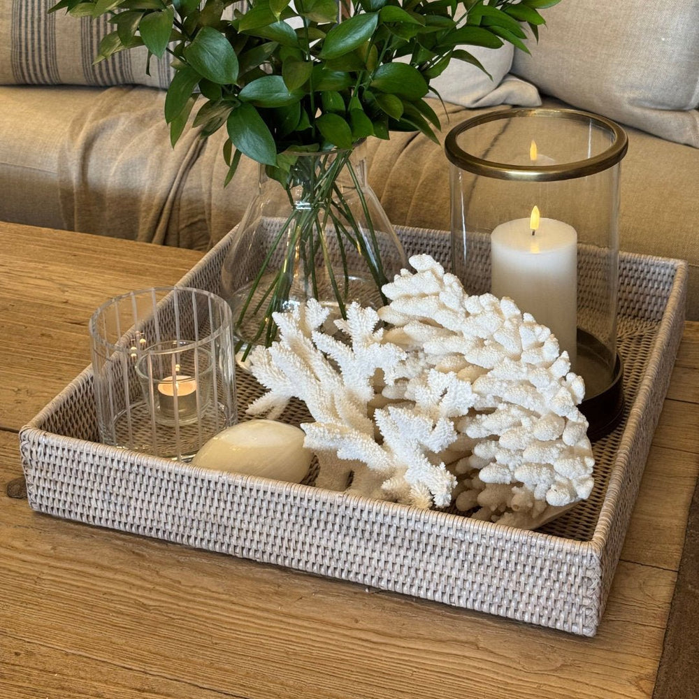 Square Rattan Tray | White Wash - Suzie Anderson Home