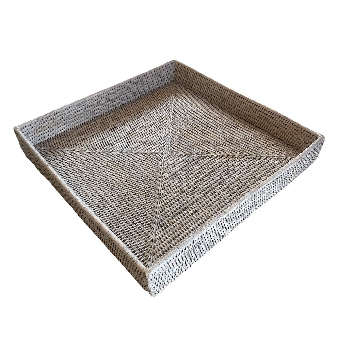 Square Rattan Tray | White Wash - Suzie Anderson Home