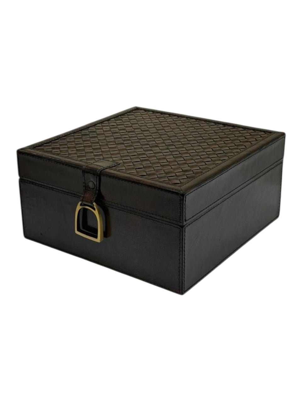 Leather Square Woven Box \ Dark