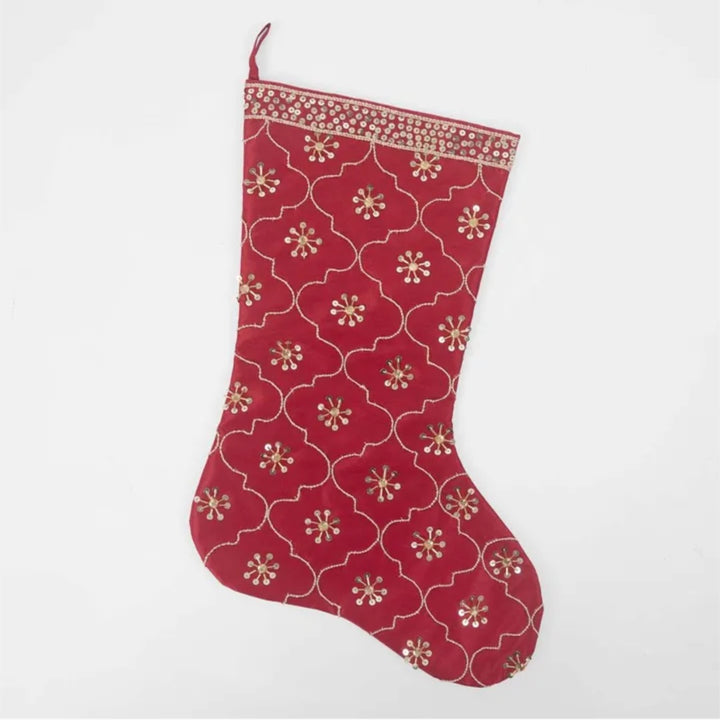 Red Silk Mosaic Christmas Stocking