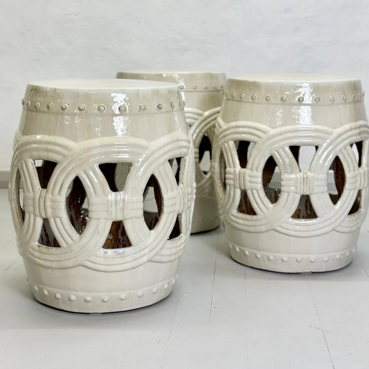 Ceramic Rope Stool muted white/sage | W 36cm x D 36cm D x H 50cm