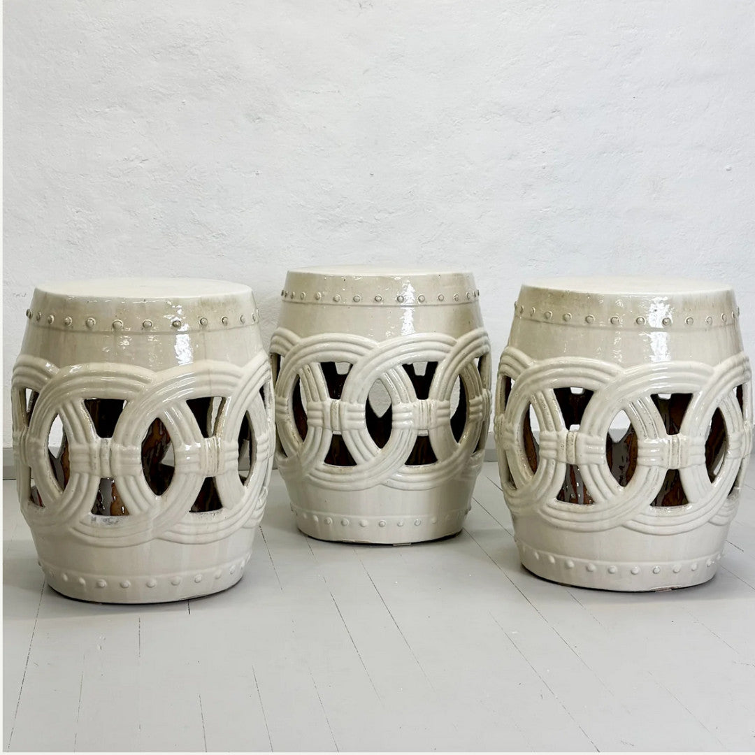 Ceramic Rope Stool muted white/sage | W 36cm x D 36cm D x H 50cm