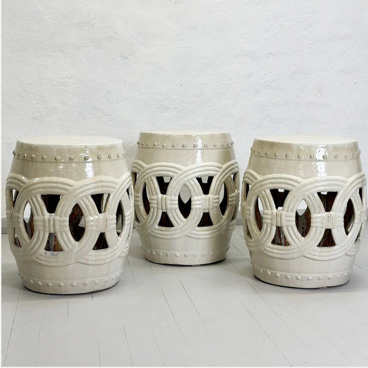 Ceramic Rope Stool muted white/sage | W 36cm x D 36cm D x H 50cm