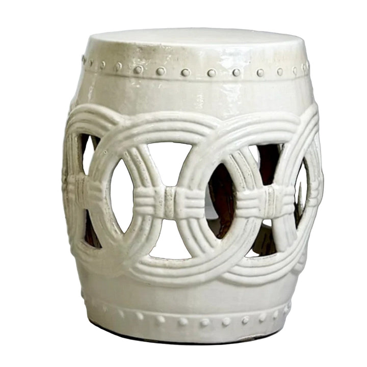 Ceramic Rope Stool muted white/sage | W 36cm x D 36cm D x H 50cm