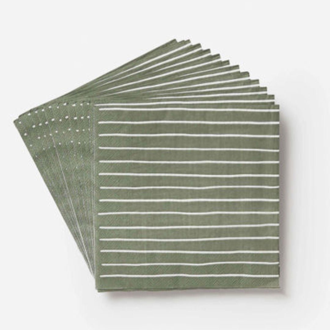 Stripe Paper Dinner Napkins | Pack of 20 | Olive - Suzie Anderson Home