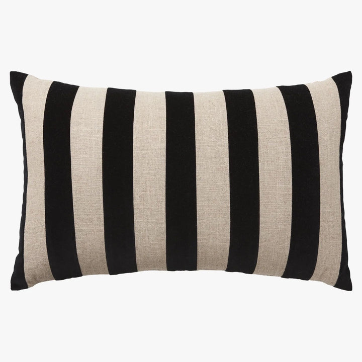 Etro Stripe Velvet & Linen Cushion & Insert | Black | 65x40cm