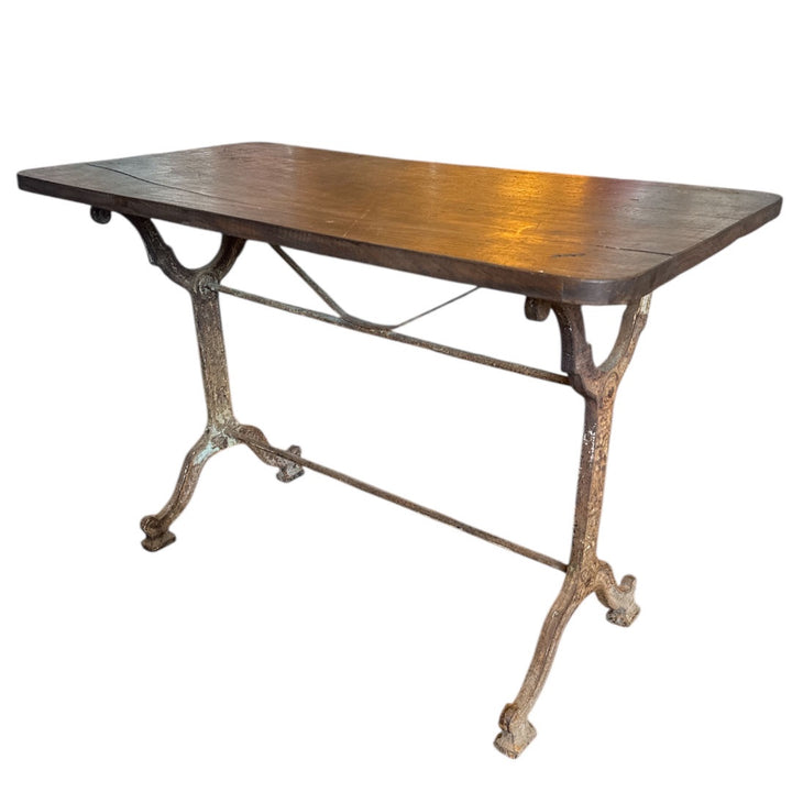 Italian Antique Bistro Table | Oak with Forged Iron Base | 105L x 55D x  H71cm