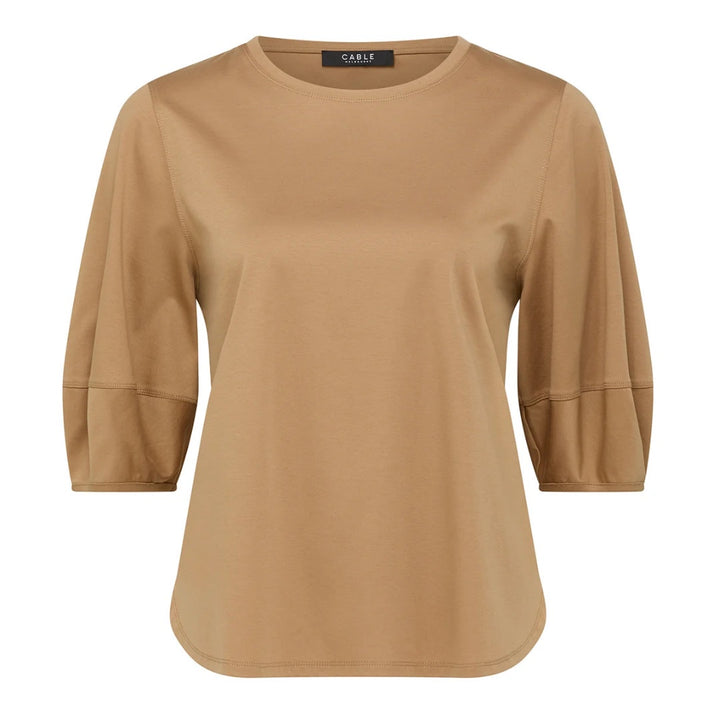 Cable | Pima Lantern Sleeve Top | Camel