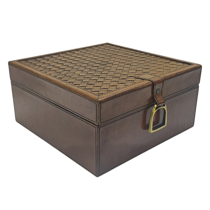 Leather Square Woven Box | Tan