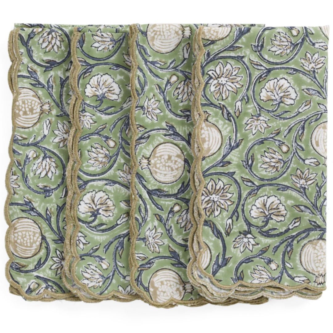 Tangier Pomegranate Cotton Napkins SET OF 4 | Green - Suzie Anderson Home