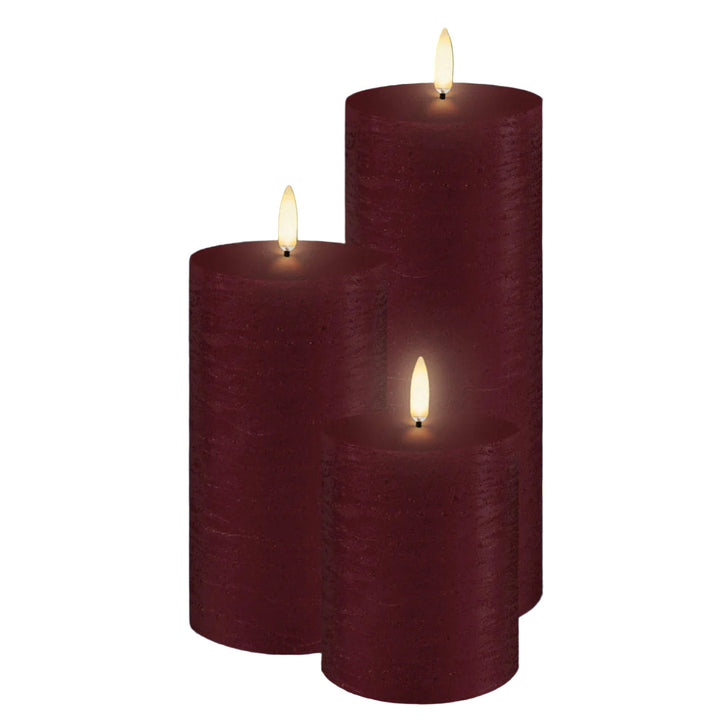 Carmine Red Textured Flameless Pillar Candles | Remote Controllable