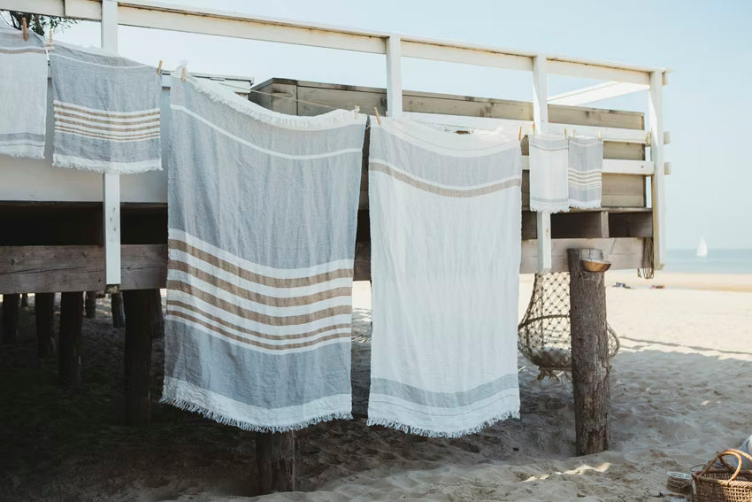 Belgian Fouta Libeco Linen Towel | Oyster stripe