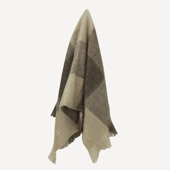 Plaid Throw Wool Blend | Beige Brown | 125 x 150cm