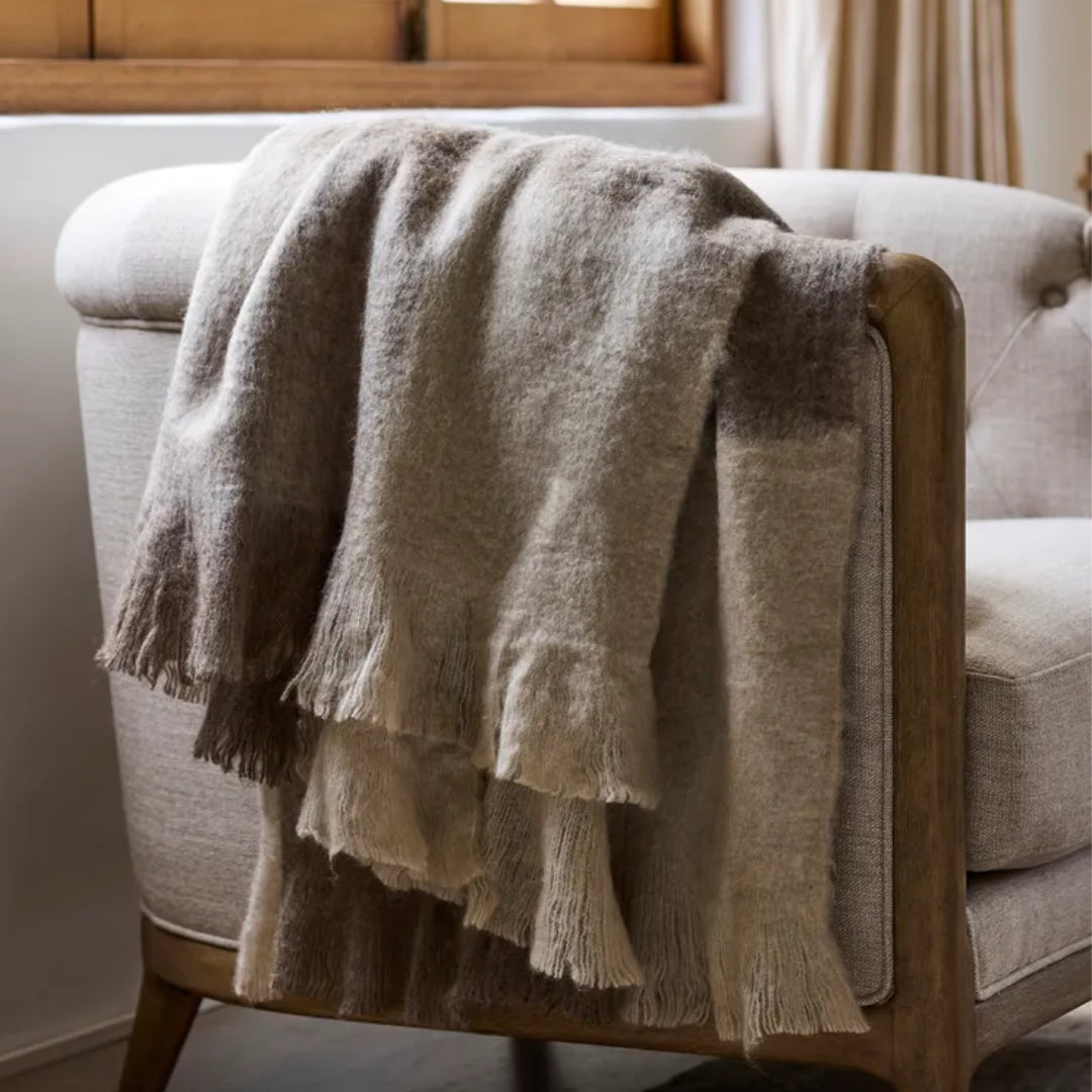 Plaid Throw Wool Blend | Beige Brown | 125 x 150cm