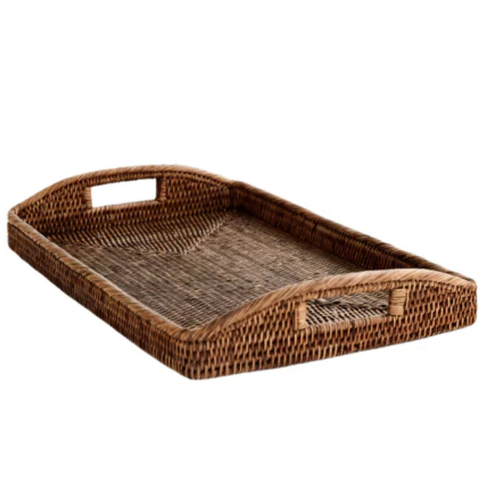 Rectanagular Rattan Breakfast Tray | Rounded Handles | Antique Brown