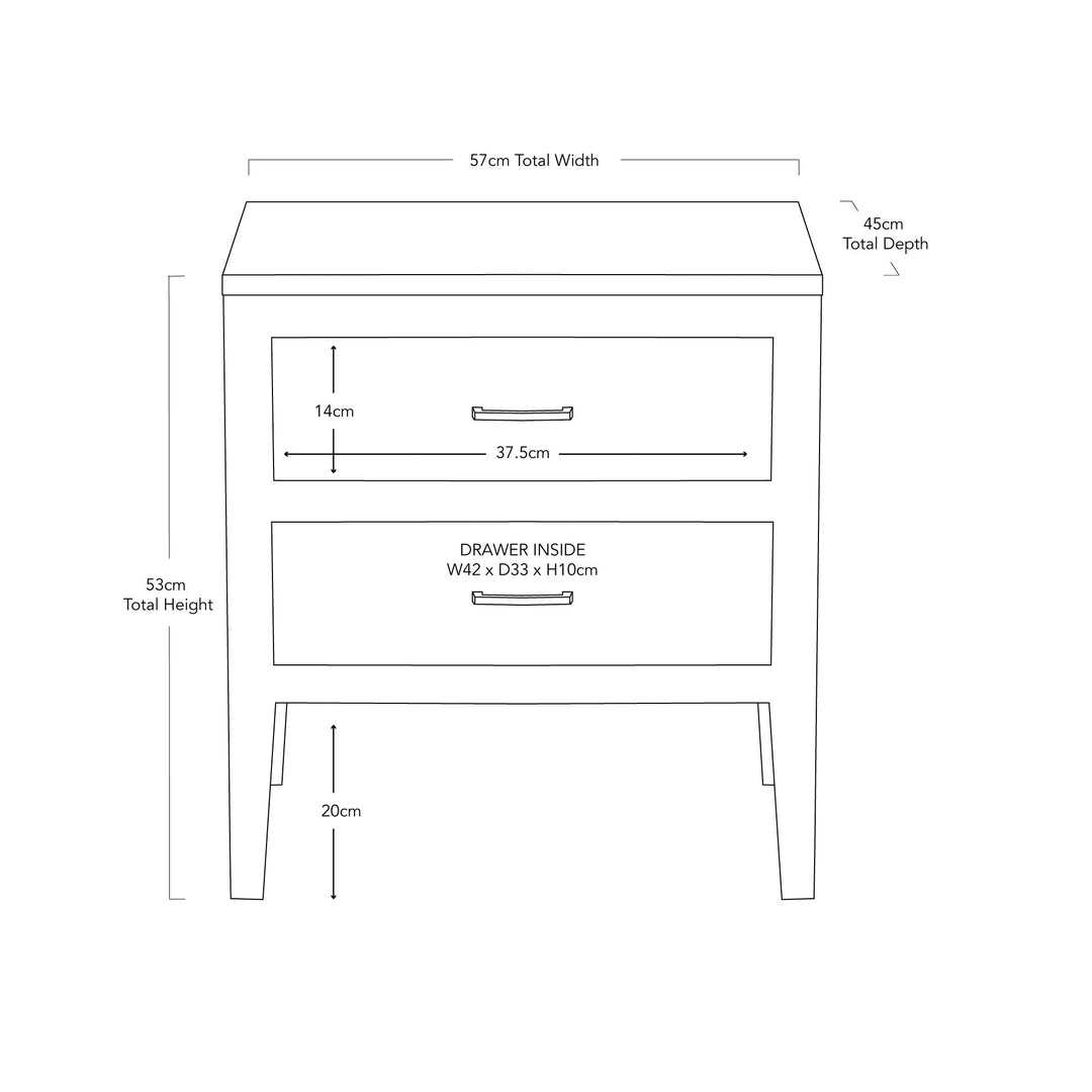 Turner Bedside Table | White |2 Drawers - Suzie Anderson Home