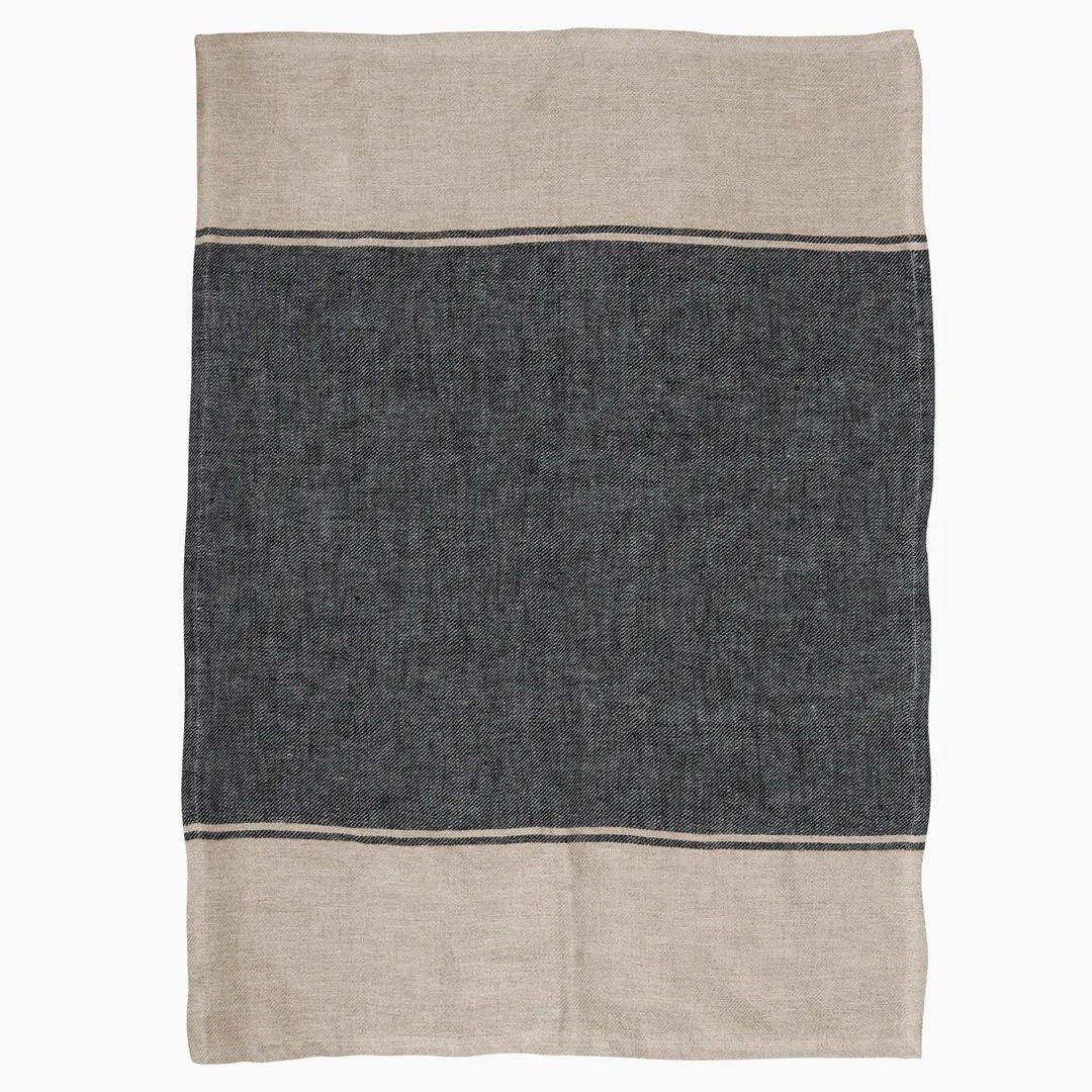 Twill Tea Towel | Wide Charcoal Band - Suzie Anderson Home