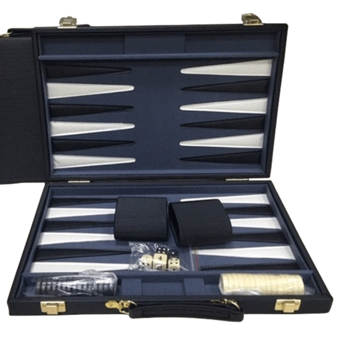 Backgammon Set | 18" Black Strip Textured Case