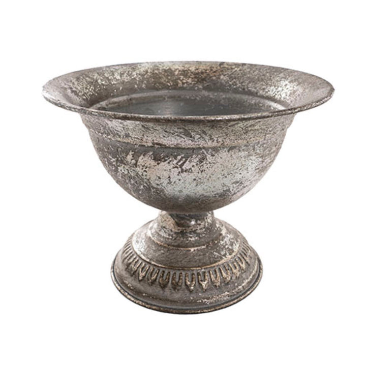 Metal Floral Wide Compote Urn Pewter Silver (20x15.5cmH)