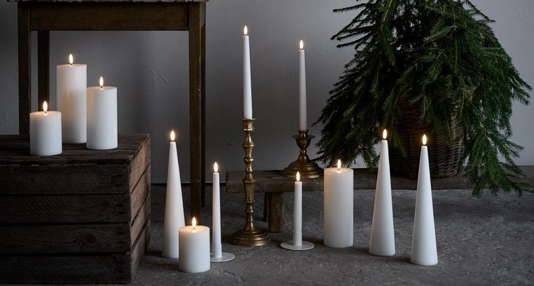 Nordic White Smooth Flameless Cone Candle | Medium | 5.8 x 21.5cm