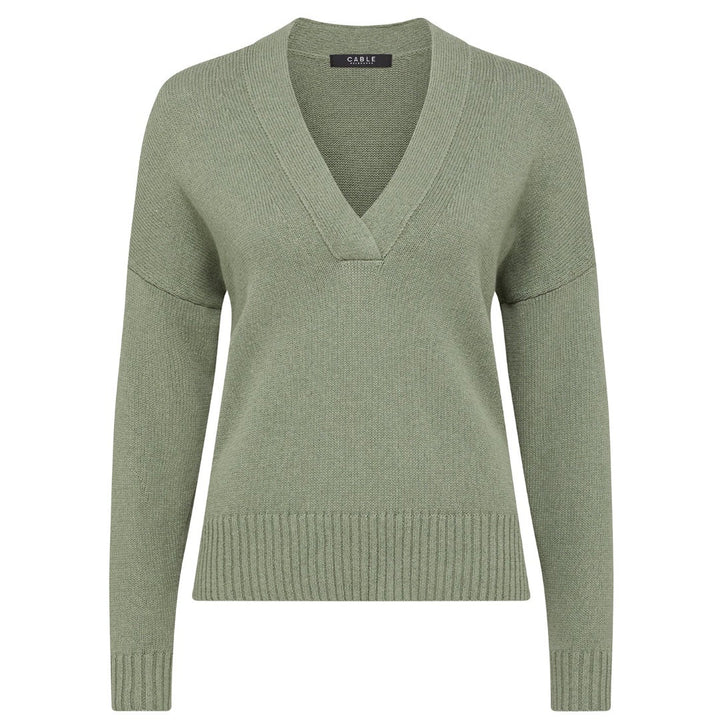 Cable | Flax V Jumper | Field Green