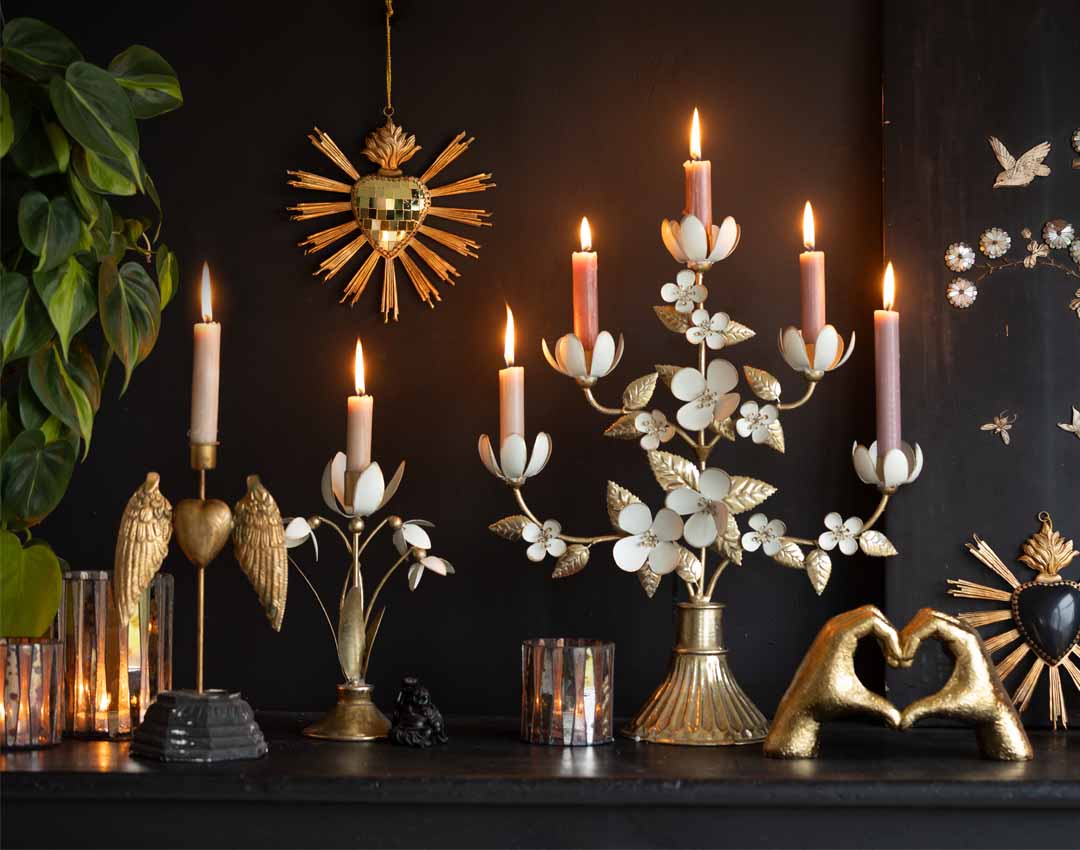 Gold and White Flower Candelabra