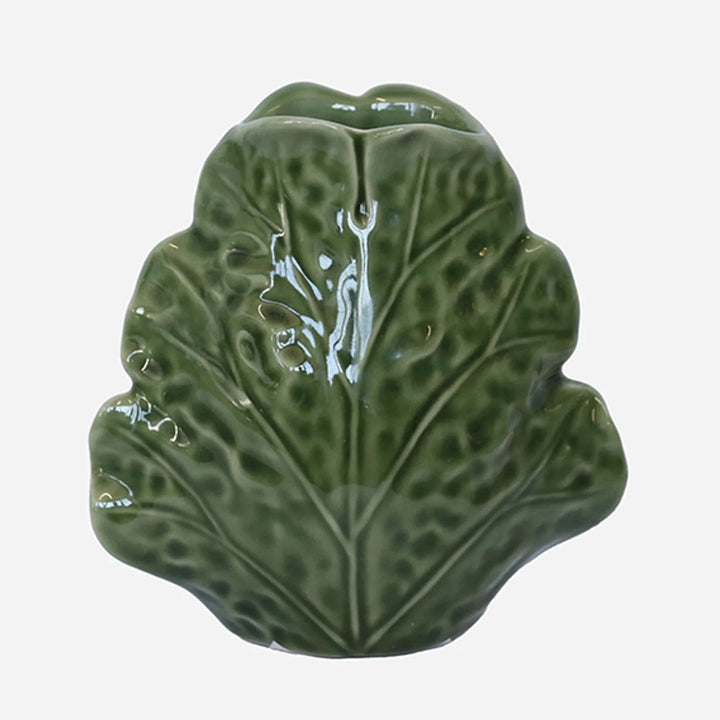 Small Sculptured Ceramic Green Leaf Vase