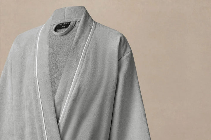 Bemboka Cotton Velour Robe | Dove Grey with White Piping