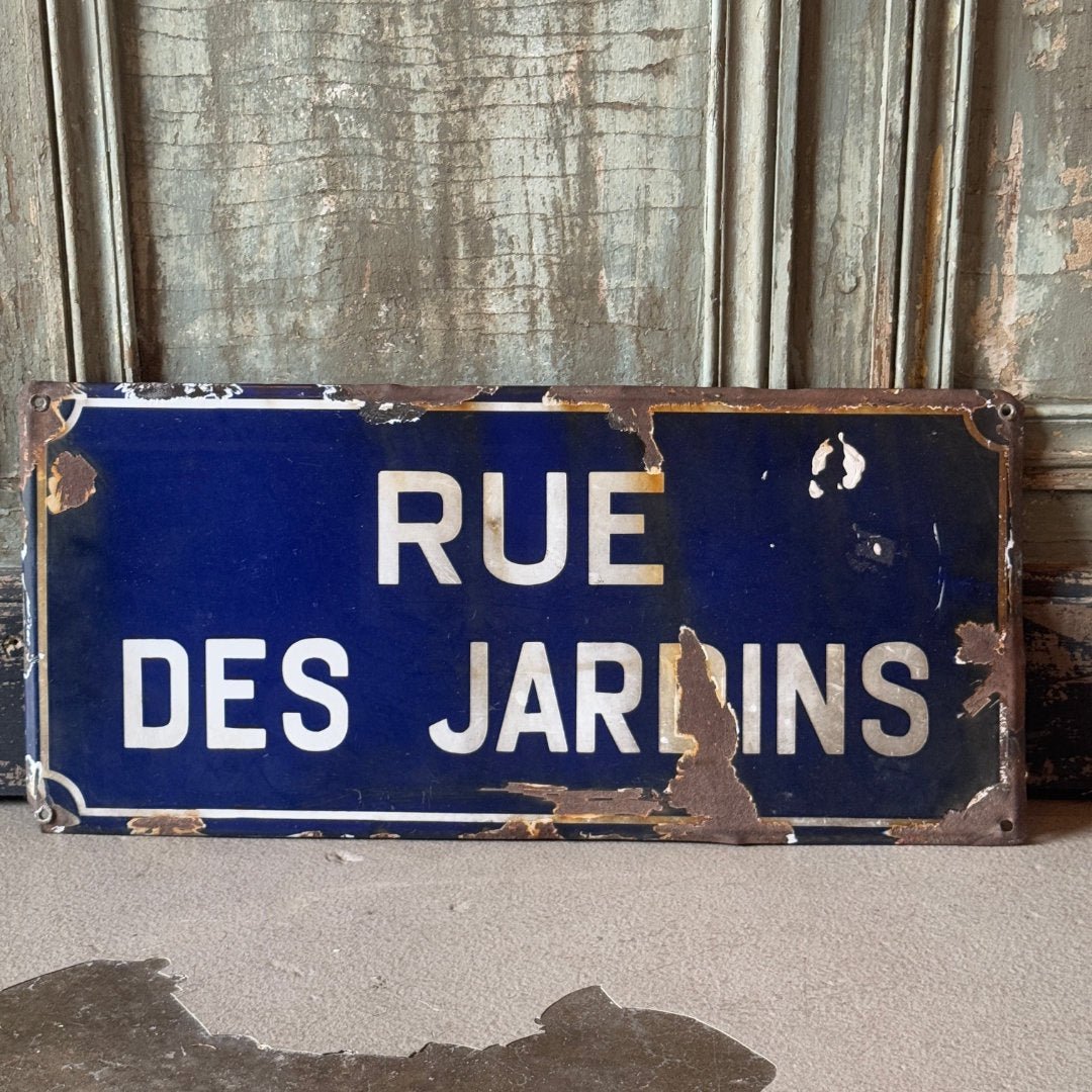 Vintage Enamel Jardin Sign | Tongeren, Belgium - Suzie Anderson Home