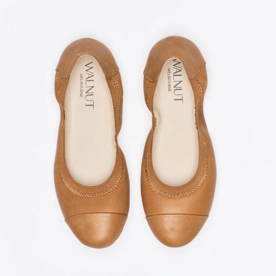 Walnut | Ava Tan Leather Ballet Shoe / Ballet Flats