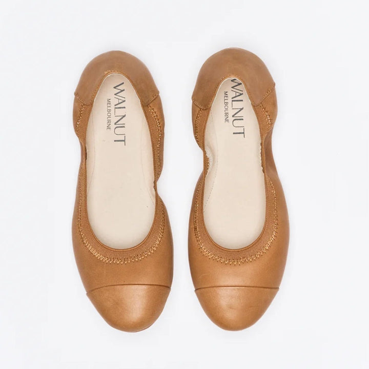 Walnut | Ava Tan Leather Ballet Shoe / Ballet Flats