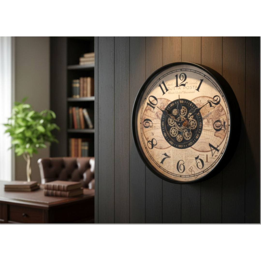 Vintage-Inspired Atlas Gear Wall Clock 60cm