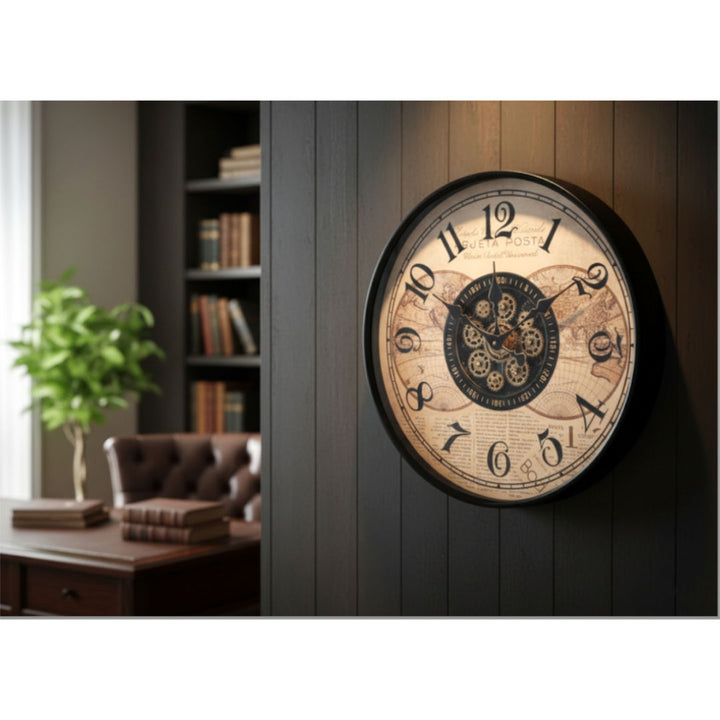 Vintage-Inspired Atlas Gear Wall Clock 60cm