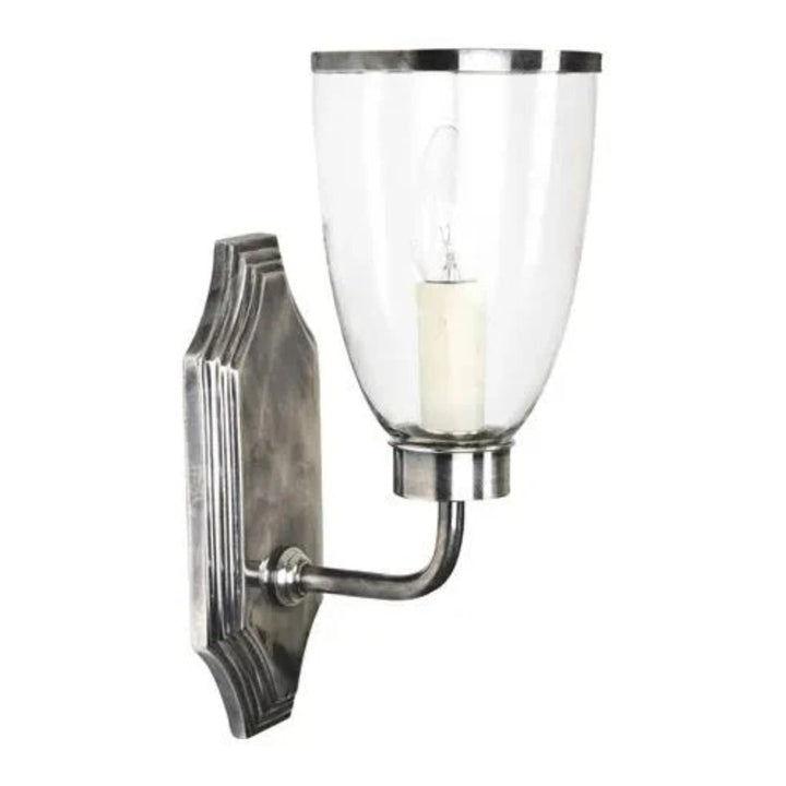 Westbrook Wall light with Glass Shade | Shiny Nickel | H 33cm W 13cm