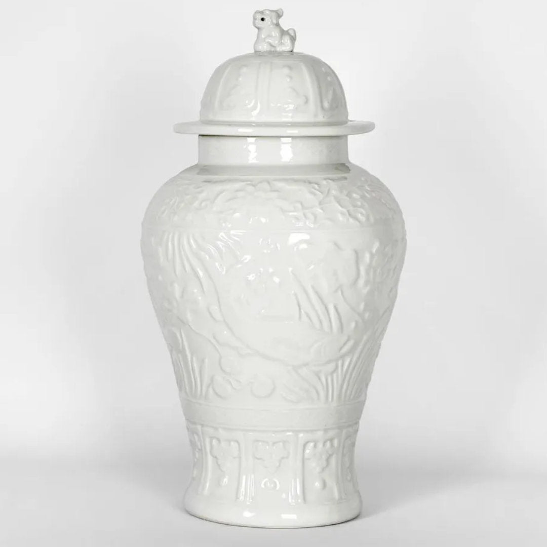 White Ceramic Textured Ginger Jar | H56cm - Suzie Anderson Home