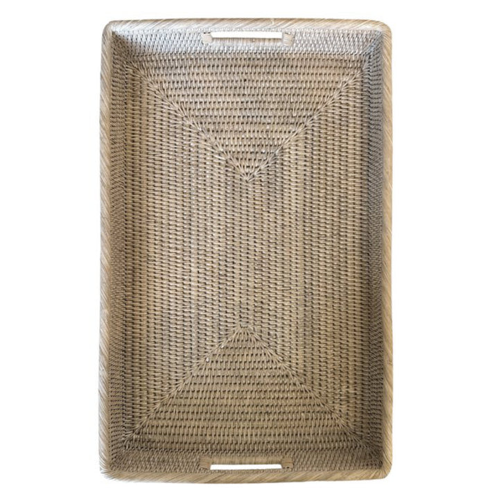 Rectangular Rattan Tray with Inset Handles | White Wash